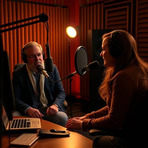Two people recording a podcast episode in a professional recording studio at AuroraSound Studios.
